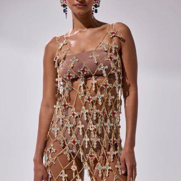 AKIRA EVE CROSS CHAIN MINI DRESS Size O/SO/S - Picture 1 of 5